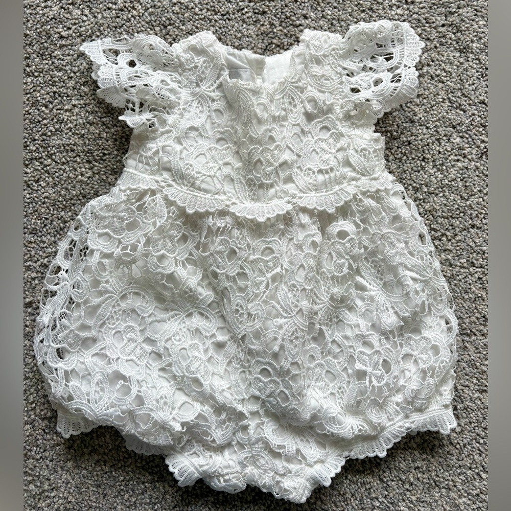 Baby Beau & Belle Lola Lace Bubble Romper Christening Baptism Heirloom White 9M - Picture 3 of 8